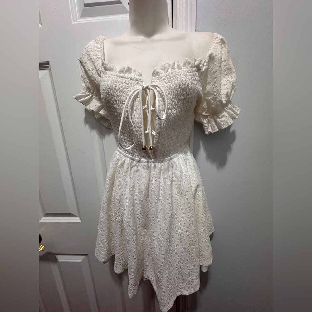 Indikah white Lace up Mini Dress size 8